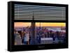 Window View with Venetian Blinds: Skyline of Manhattan at Sunset-Philippe Hugonnard-Framed Stretched Canvas