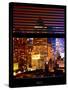 Window View with Venetian Blinds: Skyscrapers and Buildings at Times Square by Night - Manhattan-Philippe Hugonnard-Stretched Canvas
