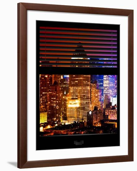 Window View with Venetian Blinds: Skyscrapers and Buildings at Times Square by Night - Manhattan-Philippe Hugonnard-Framed Photographic Print