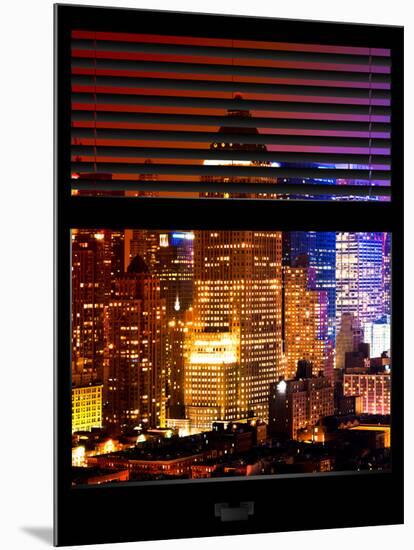 Window View with Venetian Blinds: Skyscrapers and Buildings at Times Square by Night - Manhattan-Philippe Hugonnard-Mounted Photographic Print