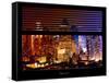 Window View with Venetian Blinds: Skyscrapers and Buildings at Times Square by Night - Manhattan-Philippe Hugonnard-Framed Stretched Canvas