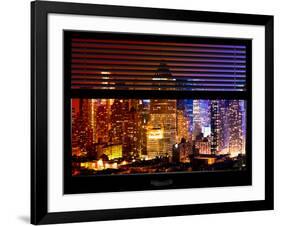 Window View with Venetian Blinds: Skyscrapers and Buildings at Times Square by Night - Manhattan-Philippe Hugonnard-Framed Photographic Print