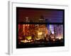 Window View with Venetian Blinds: Skyscrapers and Buildings at Times Square by Night - Manhattan-Philippe Hugonnard-Framed Photographic Print