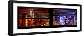 Window View with Venetian Blinds: Skyscrapers and Buildings at Times Square by Night-Philippe Hugonnard-Framed Photographic Print