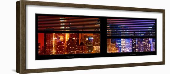 Window View with Venetian Blinds: Skyscrapers and Buildings at Times Square by Night-Philippe Hugonnard-Framed Photographic Print