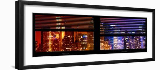 Window View with Venetian Blinds: Skyscrapers and Buildings at Times Square by Night-Philippe Hugonnard-Framed Photographic Print