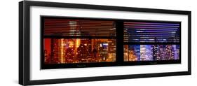 Window View with Venetian Blinds: Skyscrapers and Buildings at Times Square by Night-Philippe Hugonnard-Framed Photographic Print