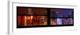 Window View with Venetian Blinds: Skyscrapers and Buildings at Times Square by Night-Philippe Hugonnard-Framed Photographic Print