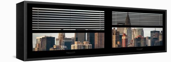 Window View with Venetian Blinds: Skyscrapers and Buildings with the Chrysler Building at Manhattan-Philippe Hugonnard-Framed Stretched Canvas