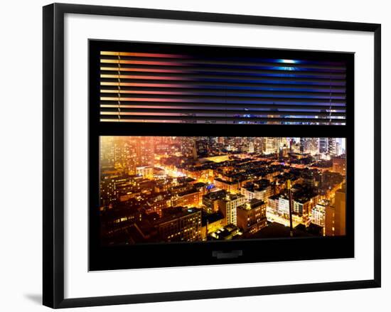 Window View with Venetian Blinds: Skyscrapers and Buildingsand Times Square by Night-Philippe Hugonnard-Framed Photographic Print