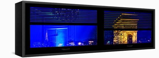 Window View with Venetian Blinds: Special Series Blue Reflections - Panoramic Format-Philippe Hugonnard-Framed Stretched Canvas