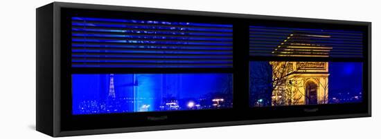 Window View with Venetian Blinds: Special Series Blue Reflections - Panoramic Format-Philippe Hugonnard-Framed Stretched Canvas