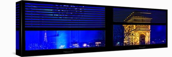 Window View with Venetian Blinds: Special Series Blue Reflections - Panoramic Format-Philippe Hugonnard-Stretched Canvas