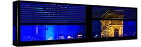Window View with Venetian Blinds: Special Series Blue Reflections - Panoramic Format-Philippe Hugonnard-Stretched Canvas
