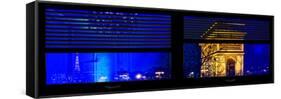 Window View with Venetian Blinds: Special Series Blue Reflections - Panoramic Format-Philippe Hugonnard-Framed Stretched Canvas