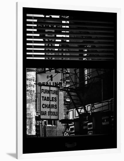 Window View with Venetian Blinds: Street View - Old Wall Commecial Advertisements with Fire Escape-Philippe Hugonnard-Framed Photographic Print