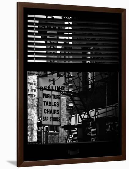 Window View with Venetian Blinds: Street View - Old Wall Commecial Advertisements with Fire Escape-Philippe Hugonnard-Framed Photographic Print