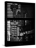 Window View with Venetian Blinds: Street View - Old Wall Commecial Advertisements with Fire Escape-Philippe Hugonnard-Stretched Canvas