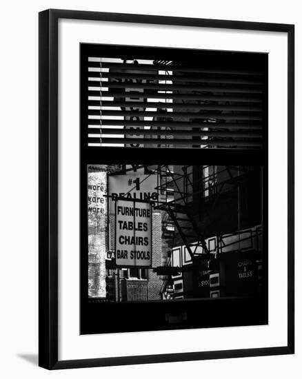 Window View with Venetian Blinds: Street View - Old Wall Commecial Advertisements with Fire Escape-Philippe Hugonnard-Framed Photographic Print