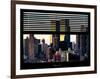 Window View with Venetian Blinds: Sunset Cityscape at Theater District-Philippe Hugonnard-Framed Photographic Print