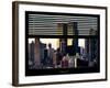 Window View with Venetian Blinds: Sunset Cityscape at Theater District-Philippe Hugonnard-Framed Photographic Print