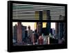 Window View with Venetian Blinds: Sunset Cityscape at Theater District-Philippe Hugonnard-Framed Stretched Canvas