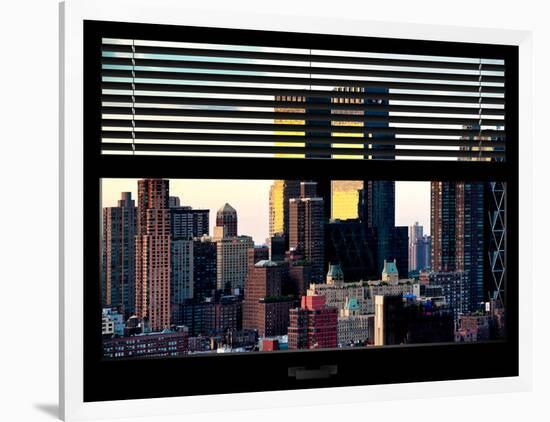 Window View with Venetian Blinds: Sunset Cityscape at Theater District-Philippe Hugonnard-Framed Photographic Print