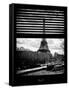 Window View with Venetian Blinds: the Eiffel Tower and Seine River Views at Sunset - Paris, France-Philippe Hugonnard-Framed Stretched Canvas