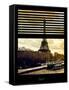 Window View with Venetian Blinds: the Eiffel Tower and Seine River Views at Sunset - Paris, France-Philippe Hugonnard-Framed Stretched Canvas