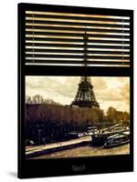 Window View with Venetian Blinds: the Eiffel Tower and Seine River Views at Sunset - Paris, France-Philippe Hugonnard-Stretched Canvas