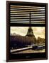 Window View with Venetian Blinds: the Eiffel Tower and Seine River Views at Sunset - Paris, France-Philippe Hugonnard-Framed Photographic Print
