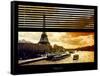 Window View with Venetian Blinds: the Eiffel Tower and Seine River Views at Sunset - Paris, France-Philippe Hugonnard-Framed Stretched Canvas