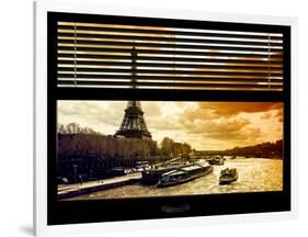 Window View with Venetian Blinds: the Eiffel Tower and Seine River Views at Sunset - Paris, France-Philippe Hugonnard-Framed Photographic Print