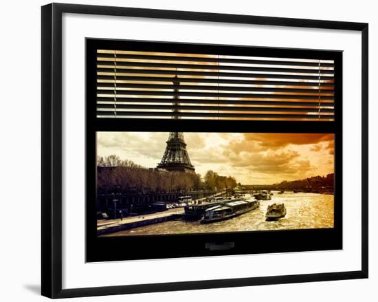 Window View with Venetian Blinds: the Eiffel Tower and Seine River Views at Sunset - Paris, France-Philippe Hugonnard-Framed Photographic Print