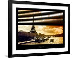 Window View with Venetian Blinds: the Eiffel Tower and Seine River Views at Sunset - Paris, France-Philippe Hugonnard-Framed Photographic Print