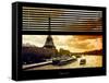 Window View with Venetian Blinds: the Eiffel Tower and Seine River Views at Sunset - Paris, France-Philippe Hugonnard-Framed Stretched Canvas