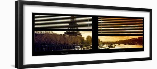 Window View with Venetian Blinds: the Eiffel Tower and Seine River Views at Sunset-Philippe Hugonnard-Framed Photographic Print