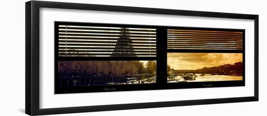 Window View with Venetian Blinds: the Eiffel Tower and Seine River Views at Sunset-Philippe Hugonnard-Framed Photographic Print