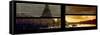 Window View with Venetian Blinds: the Eiffel Tower and Seine River Views at Sunset-Philippe Hugonnard-Framed Stretched Canvas