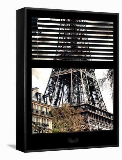 Window View with Venetian Blinds: the Eiffel Tower View - Paris, France-Philippe Hugonnard-Framed Stretched Canvas