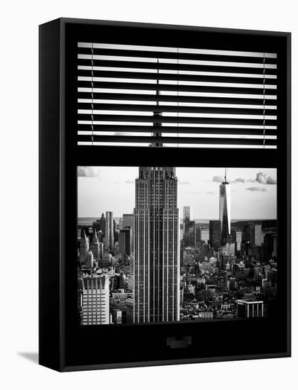 Window View with Venetian Blinds: the Empire State Building and One World Trade Center Views-Philippe Hugonnard-Framed Stretched Canvas