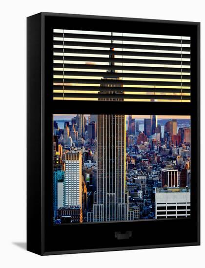 Window View with Venetian Blinds: the Empire State Building and One World Trade Center Views-Philippe Hugonnard-Framed Stretched Canvas