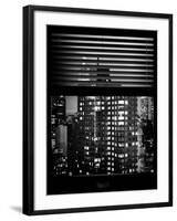 Window View with Venetian Blinds: the Empire State Building and Sign Hotel New Yorker - Manhattan-Philippe Hugonnard-Framed Photographic Print