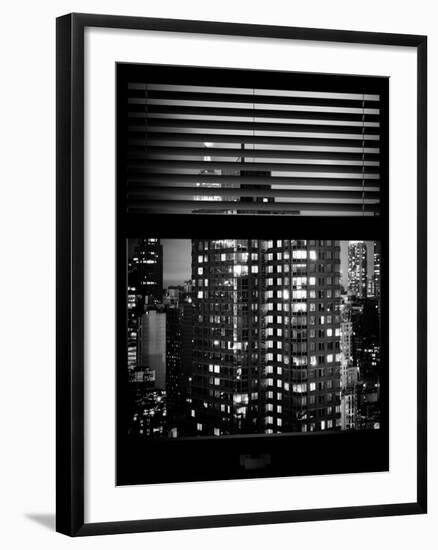 Window View with Venetian Blinds: the Empire State Building and Sign Hotel New Yorker - Manhattan-Philippe Hugonnard-Framed Photographic Print