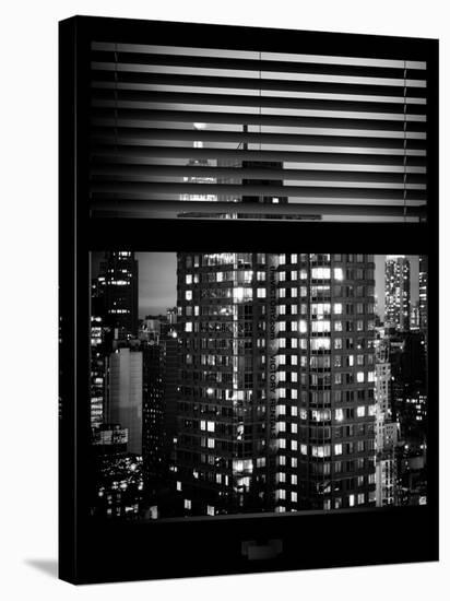 Window View with Venetian Blinds: the Empire State Building and Sign Hotel New Yorker - Manhattan-Philippe Hugonnard-Stretched Canvas