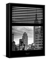 Window View with Venetian Blinds: the Empire State Building in Downtown Manhattan - New York City-Philippe Hugonnard-Framed Stretched Canvas
