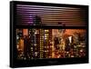 Window View with Venetian Blinds: the Empire State Building lit up-Philippe Hugonnard-Framed Stretched Canvas