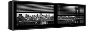 Window View with Venetian Blinds: the Manhattan Bridge with Downtown Manhattan View-Philippe Hugonnard-Framed Stretched Canvas