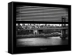 Window View with Venetian Blinds: the Manhattan Bridge with Downtown Manhattan View-Philippe Hugonnard-Framed Stretched Canvas