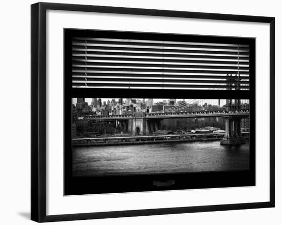 Window View with Venetian Blinds: the Manhattan Bridge with Downtown Manhattan View-Philippe Hugonnard-Framed Photographic Print